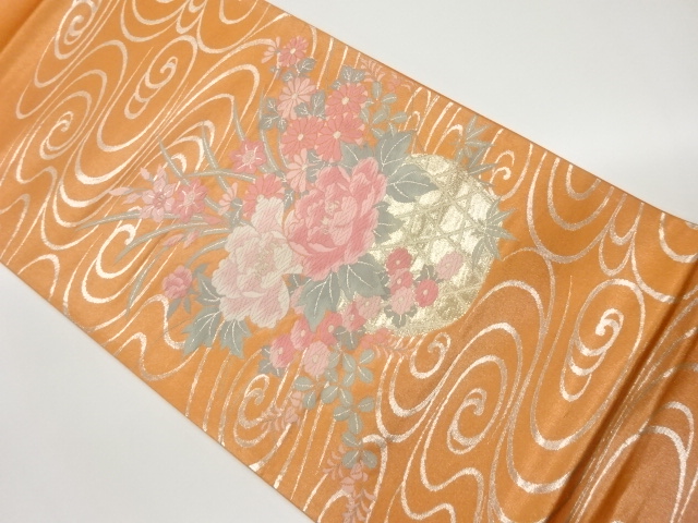  花籠に流水模様織出し袋帯